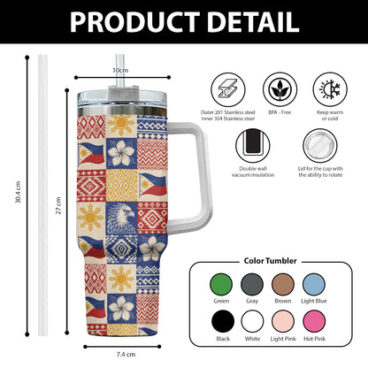 Philippines Filipinos 40oz Tumbler Eagle Sun Flag Sampaguita Geometric Quilt Style