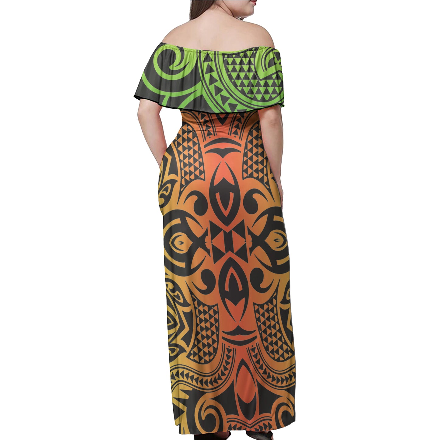 Polynesian Woman Off Shoulder Long Dress - Polynesian Pattern 05