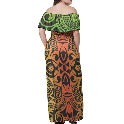Polynesian Woman Off Shoulder Long Dress - Polynesian Pattern 05