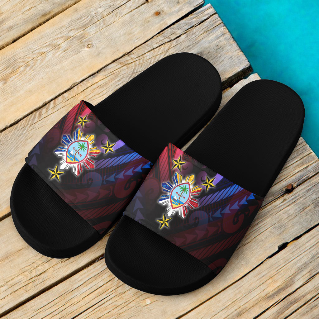 Philippines Filipinos Guam Seal With Philippines Sun And Stars Slide Sandals