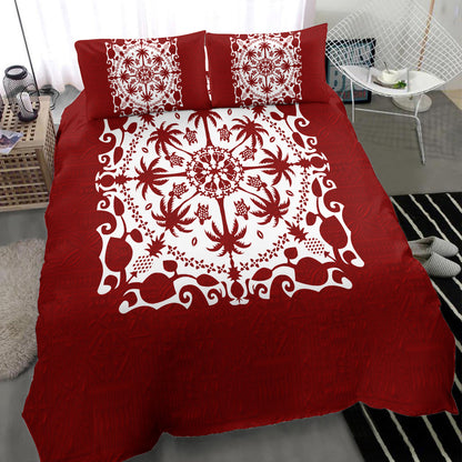 Hawaii Red Pattern Palm Trees and Turtles Duvet Cover