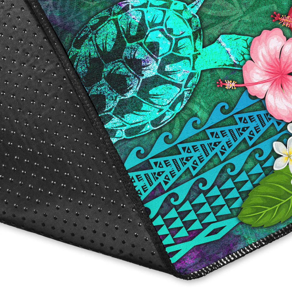Hawaii Area Rug Sea Turtle Abstract Background With Tropical Flowers Hibiscus And Plumeria