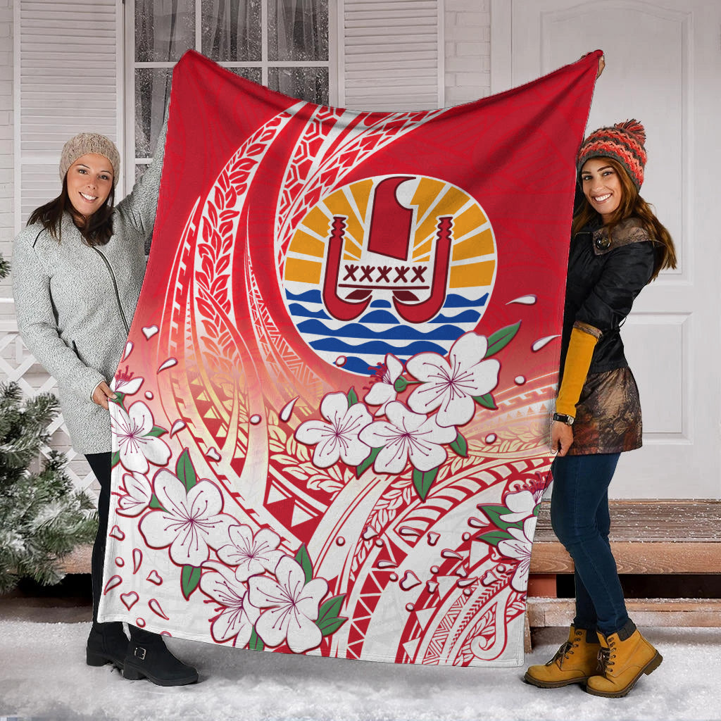 Tahiti Premium Blanket Polynesian Pattern Style White Flowers