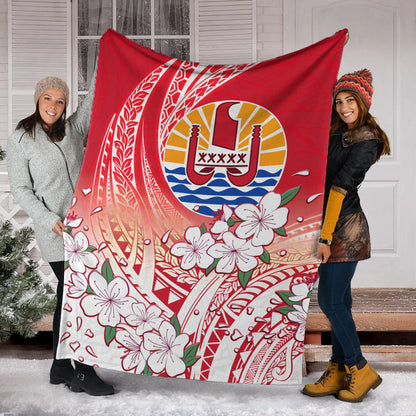 Tahiti Premium Blanket Polynesian Pattern Style White Flowers