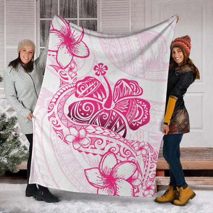Hawaii Premium Blanket Pink Hibiscus And Plumeria Flowers Polynesian Decor