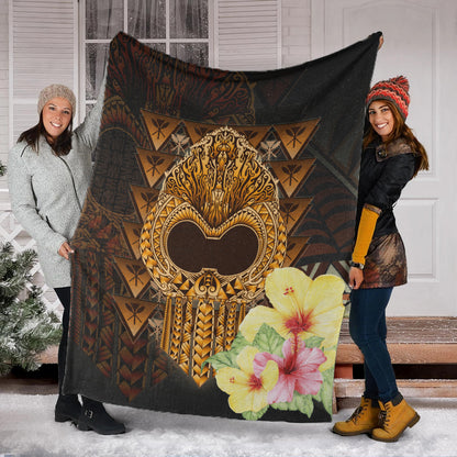 Hawaii Premium Blanket Ikaika Hawaiian With Hibiscus Flowers Retro Style