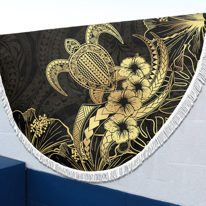 Hawaii Beach Blanket Tribal Polynesia Floral Gold Art