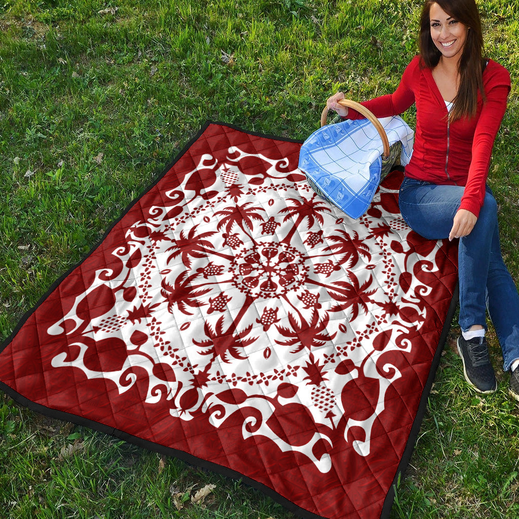 Hawaii Premium Quilt Red Hawaii Pattern Palm Trees and Turtles Polynesian