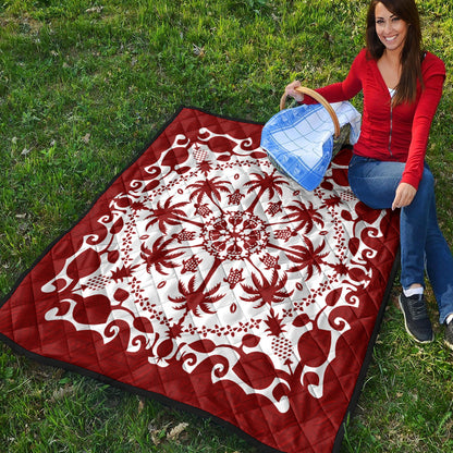 Hawaii Premium Quilt Red Hawaii Pattern Palm Trees and Turtles Polynesian