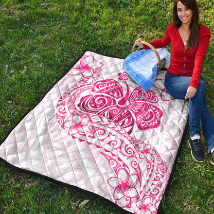 Hawaii Premium Quilt Pink Hibiscus And Plumeria Flowers Polynesian Decor