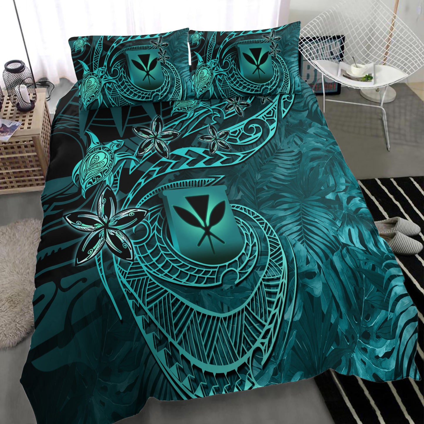 Hawaii Bedding Set Kanaka Maoli Tropical Leaves Polynesian Pattern