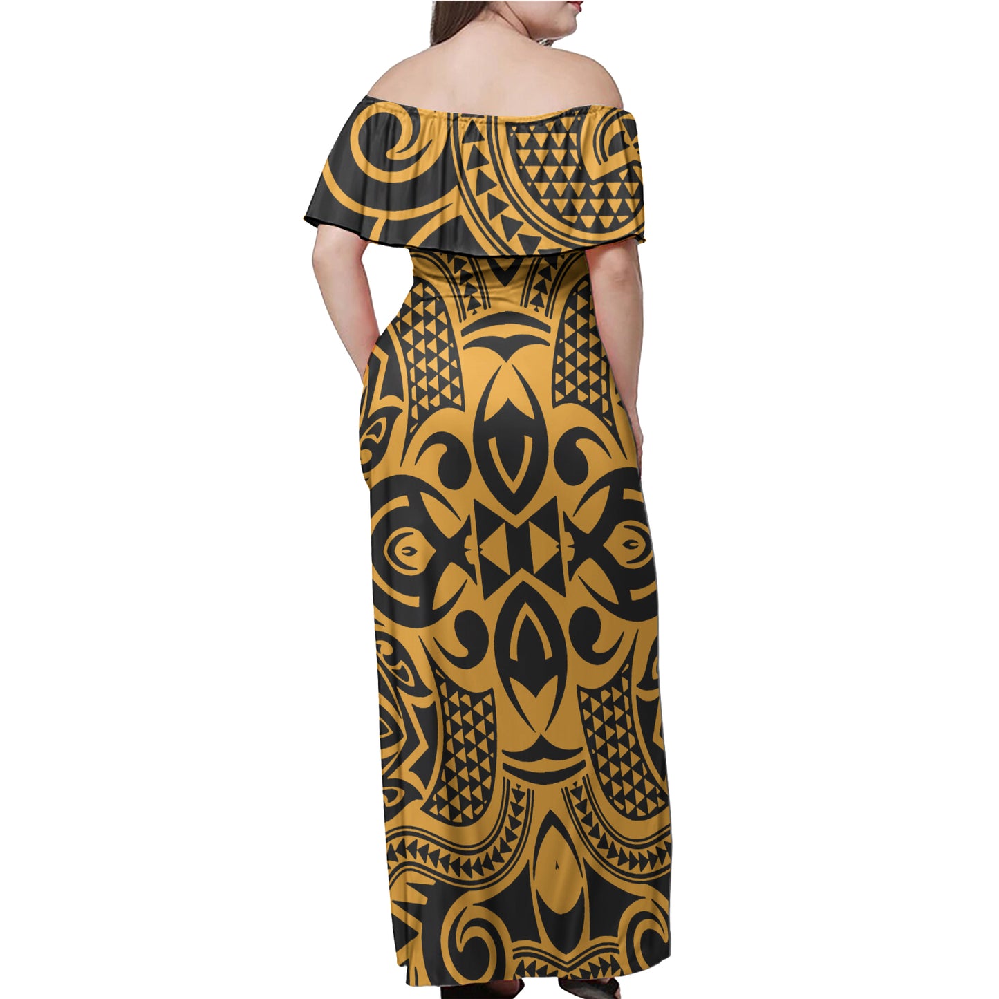 Polynesian Woman Off Shoulder Long Dress - Polynesian Pattern 06