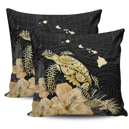Hawaii Pillow Cover Turtle Hibiscus Gold