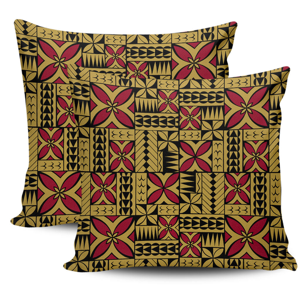 Samoa Pillow Cover Siapo Design Tribal Pattern Yellow