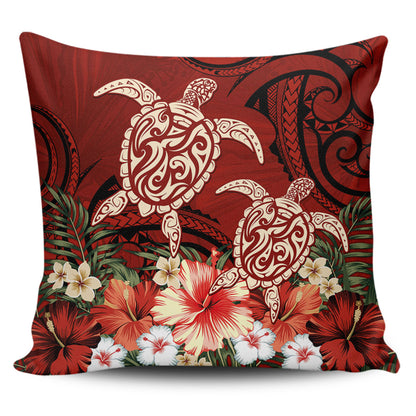 Hawaii Pillow Cover Polynesia Turtle Drawing Tropical Flower