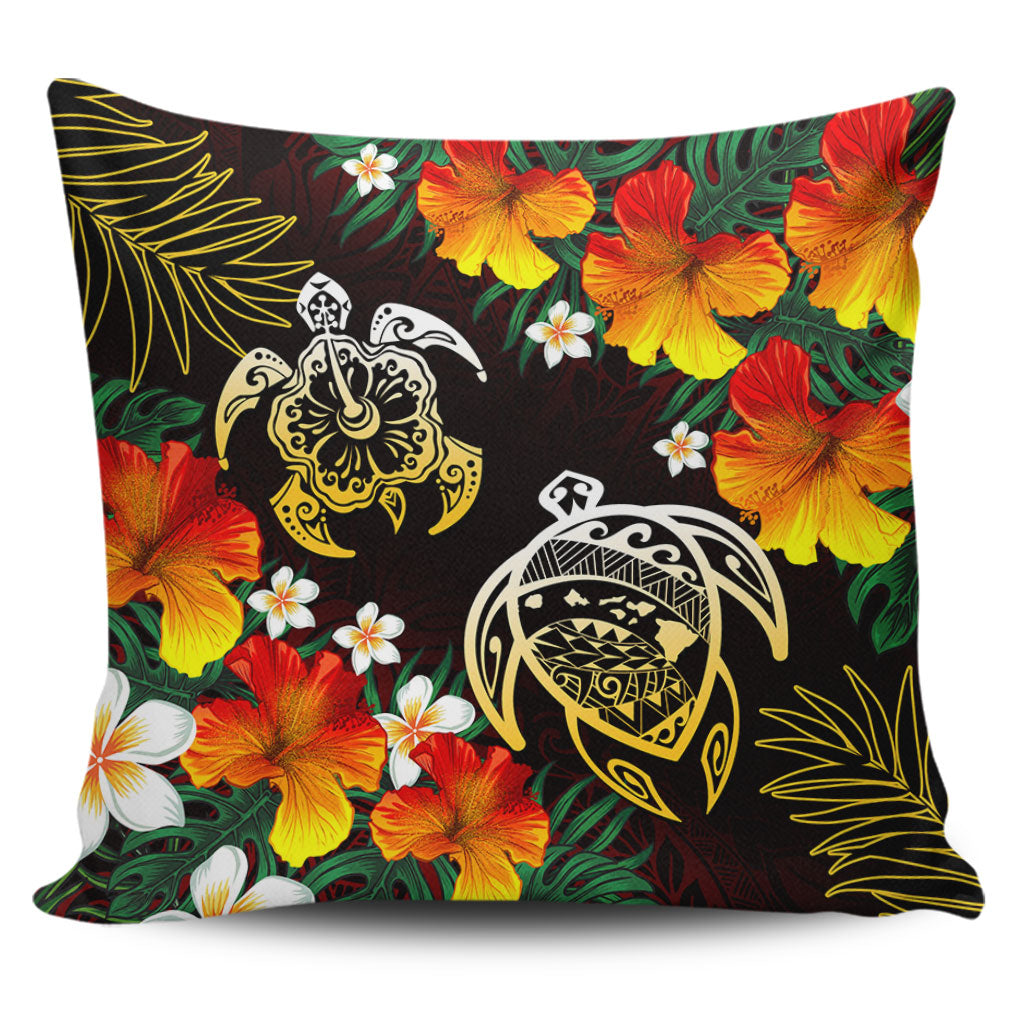 Hawaii Pillow Cover Polynesian Tribal Floral Turtle