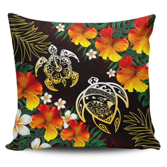 Hawaii Pillow Cover Polynesian Tribal Floral Turtle