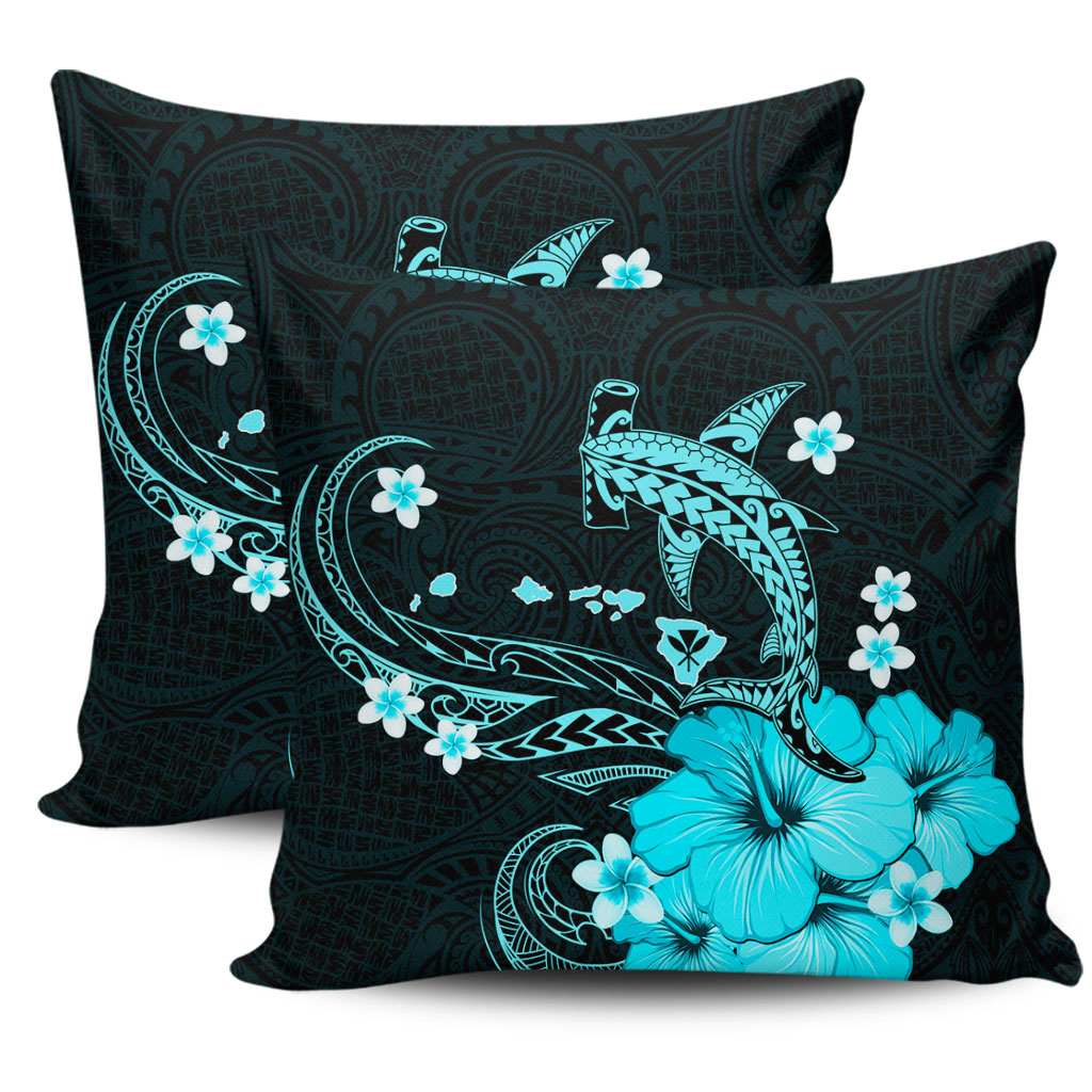 Hawaii Pillow Cover Kanaka Map And Shark Tribal Tattoo Turquoise