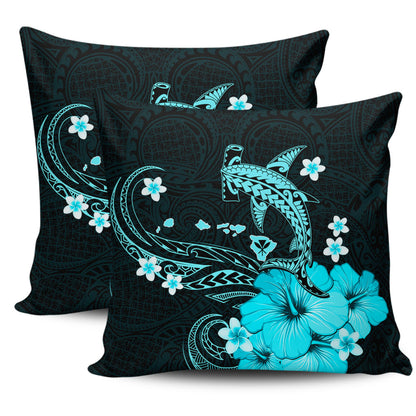 Hawaii Pillow Cover Kanaka Map And Shark Tribal Tattoo Turquoise