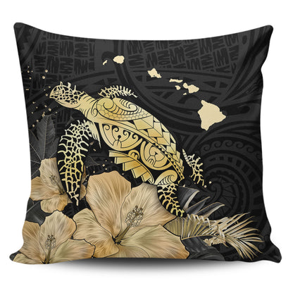 Hawaii Pillow Cover Turtle Hibiscus Gold