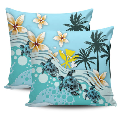 Hawaii Pillow Cover Kanaka Maoli Turte Blue Hibiscus