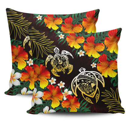 Hawaii Pillow Cover Polynesian Tribal Floral Turtle