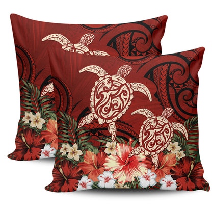 Hawaii Pillow Cover Polynesia Turtle Drawing Tropical Flower