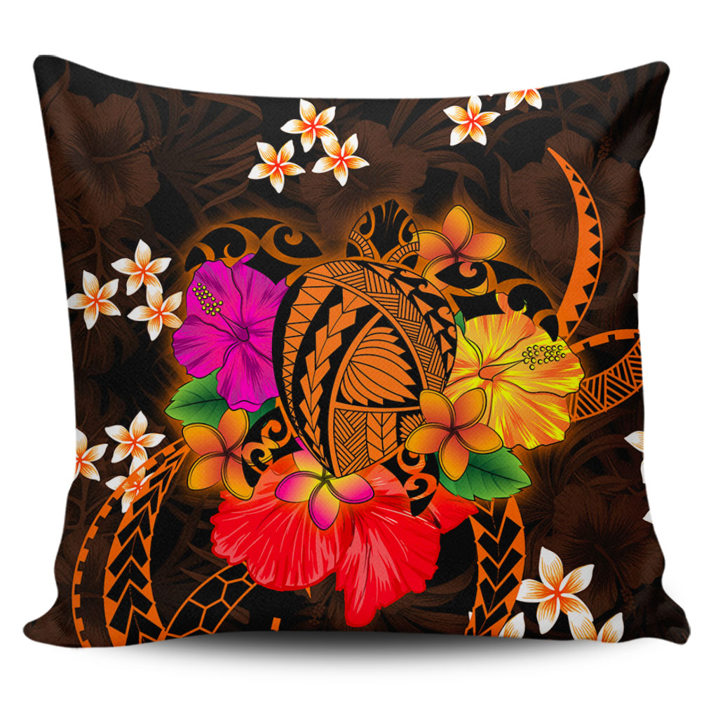 Hawaii Pillow Cover Polynesia Tribal Turtle Tropical Flower
