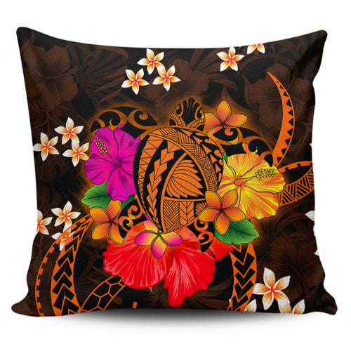 Hawaii Pillow Cover Polynesia Tribal Turtle Tropical Flower