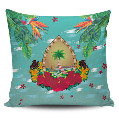 Guam Pillow Cover Latte Stones Hibiscus