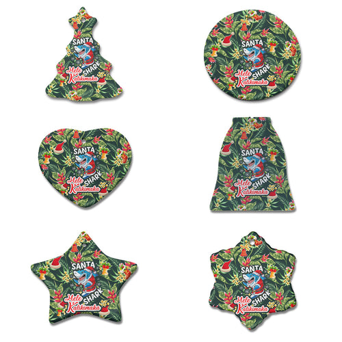 Hawaii Ceramic Ornament Mele Kalikimaka Santa Shark Tropical Style
