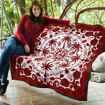 Hawaii Premium Quilt Red Hawaii Pattern Palm Trees and Turtles Polynesian