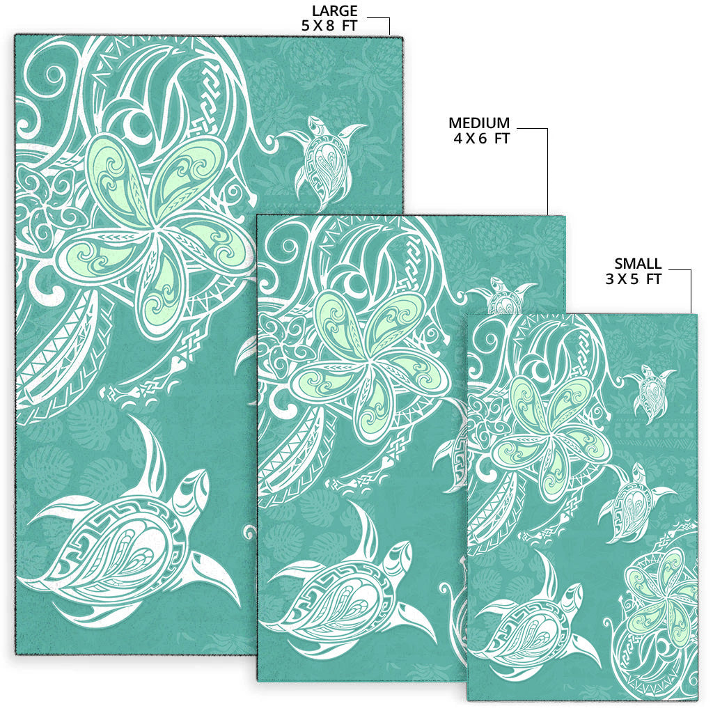 Hawaii Area Rug Polynesian Pattern Plumeria Turtles