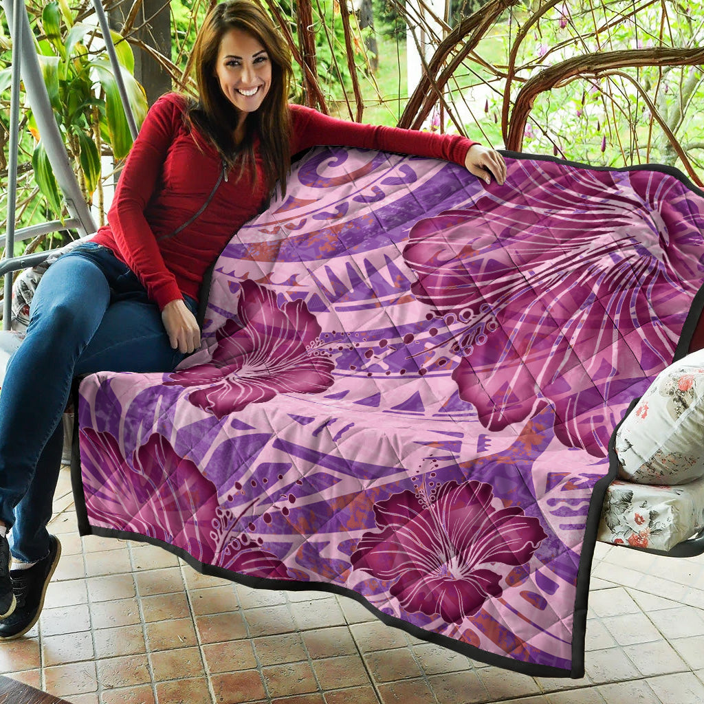 Hawaii Premium Quilt Polynesian Motif Purple Hibiscus