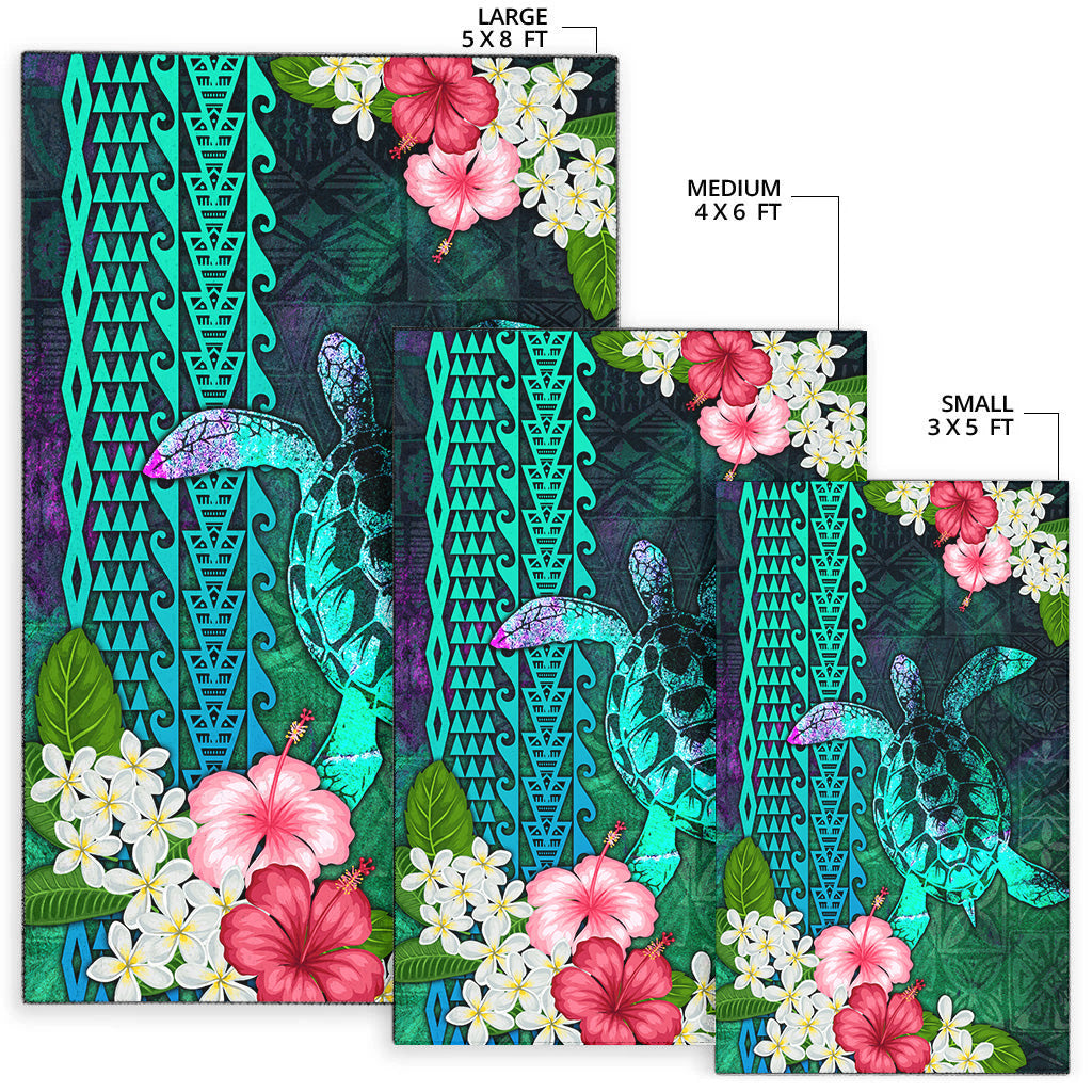Hawaii Area Rug Sea Turtle Abstract Background With Tropical Flowers Hibiscus And Plumeria