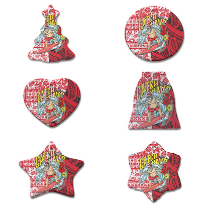 Christmas Ceramic Ornament Surfing Santa