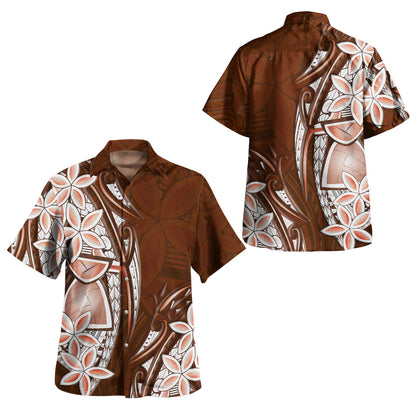 Guam Combo Puletasi And Shirt Latte Stone Plumeria Flowers