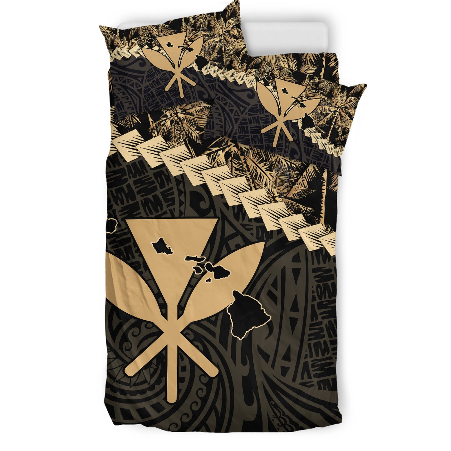 Hawaii Bedding Set - Kanaka Hawaii Map Coconut Tree Style Bedding Set