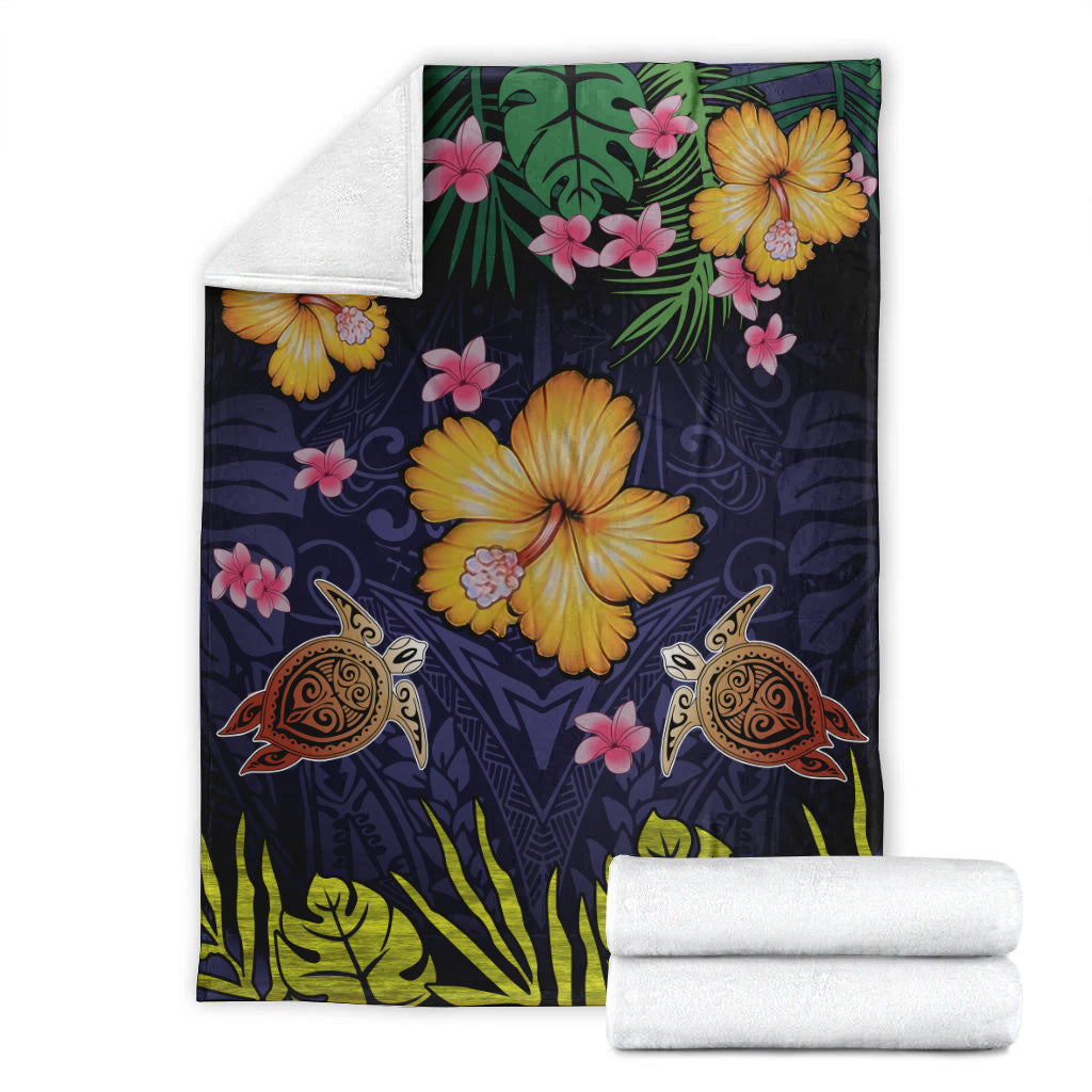 Hawaii Premium Blanket Polynesian Patterns Turtle Couple Hibiscus Plumeria Flowers