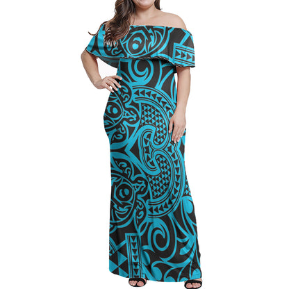 Polynesian Woman Off Shoulder Long Dress - Polynesian Pattern 07