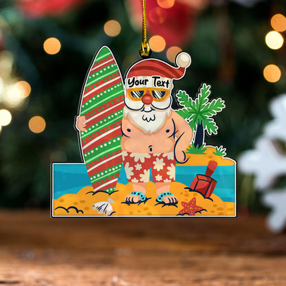 Hawaii Custom Personalised Acrylic And Wooden Ornament Funny Santa Claus Xmas Tropical Hawaiian Style