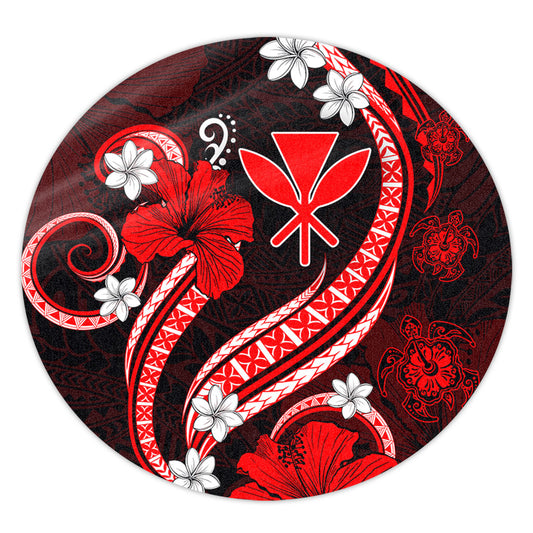 Hawaii Round Rug Kanaka Maoli Hibiscus Turtle Ocean Pacific Red Style