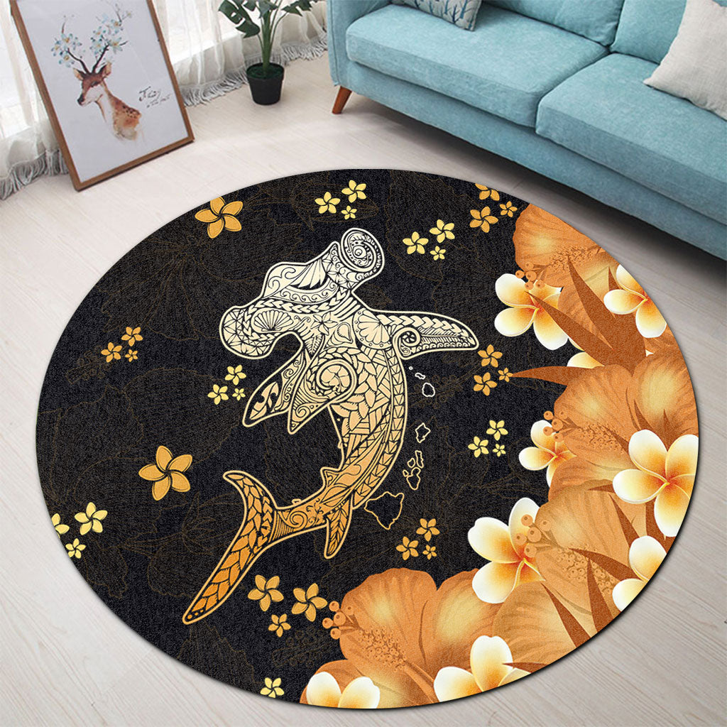 Hawaii Round Rug Tribal Polynesia Shark  Tattoo