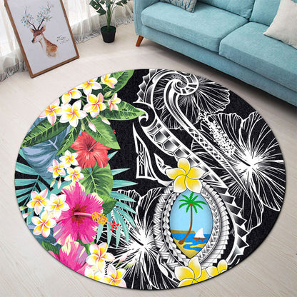 Guam Round Rug Summer Plumeria Tribal Tattoo