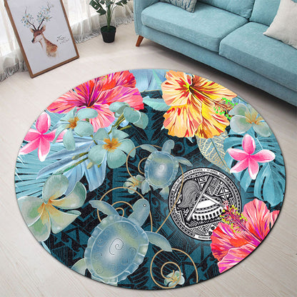 American Samoa Round Rug Turtle Tropical Beach