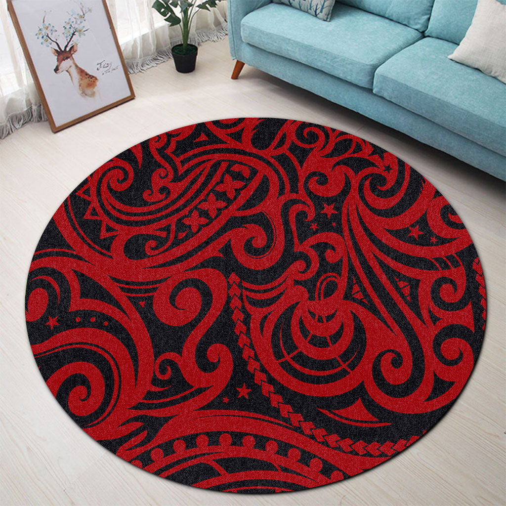 New Zealand Round Rug Maori Pattern Tattoo