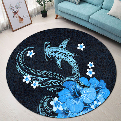 Hawaii Round Rug Shark Polynesia Tribal Tattoo