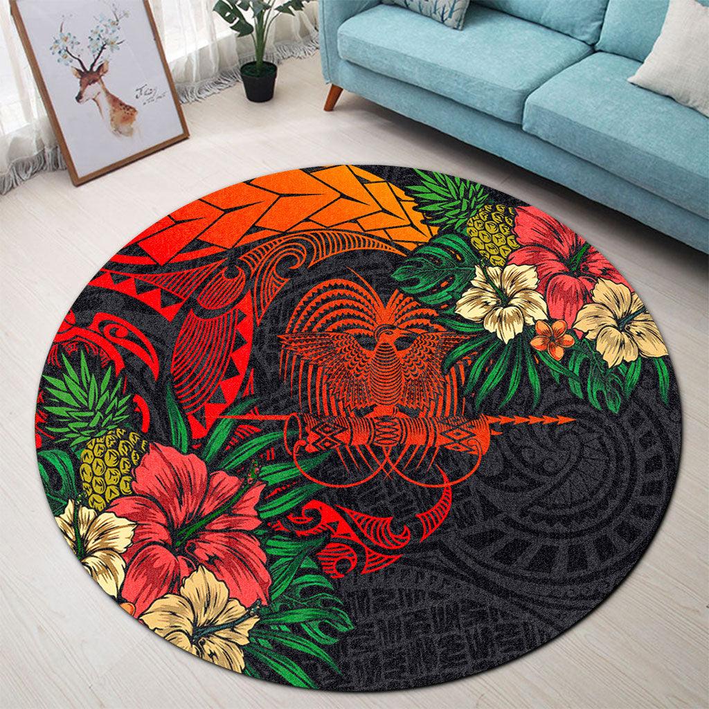 Papua New Guinea Round Rug Polynesian Coat Of Arms Tropical