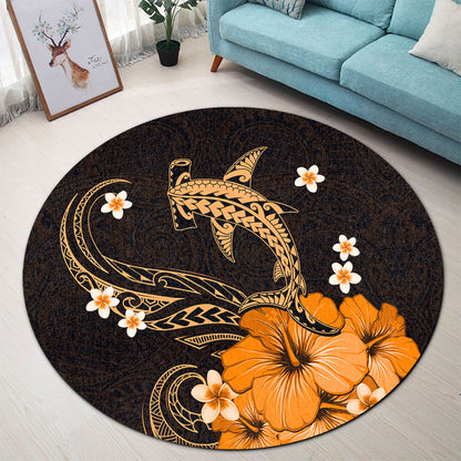 Hawaii Round Rug Shark Polynesia Tribal Tattoo