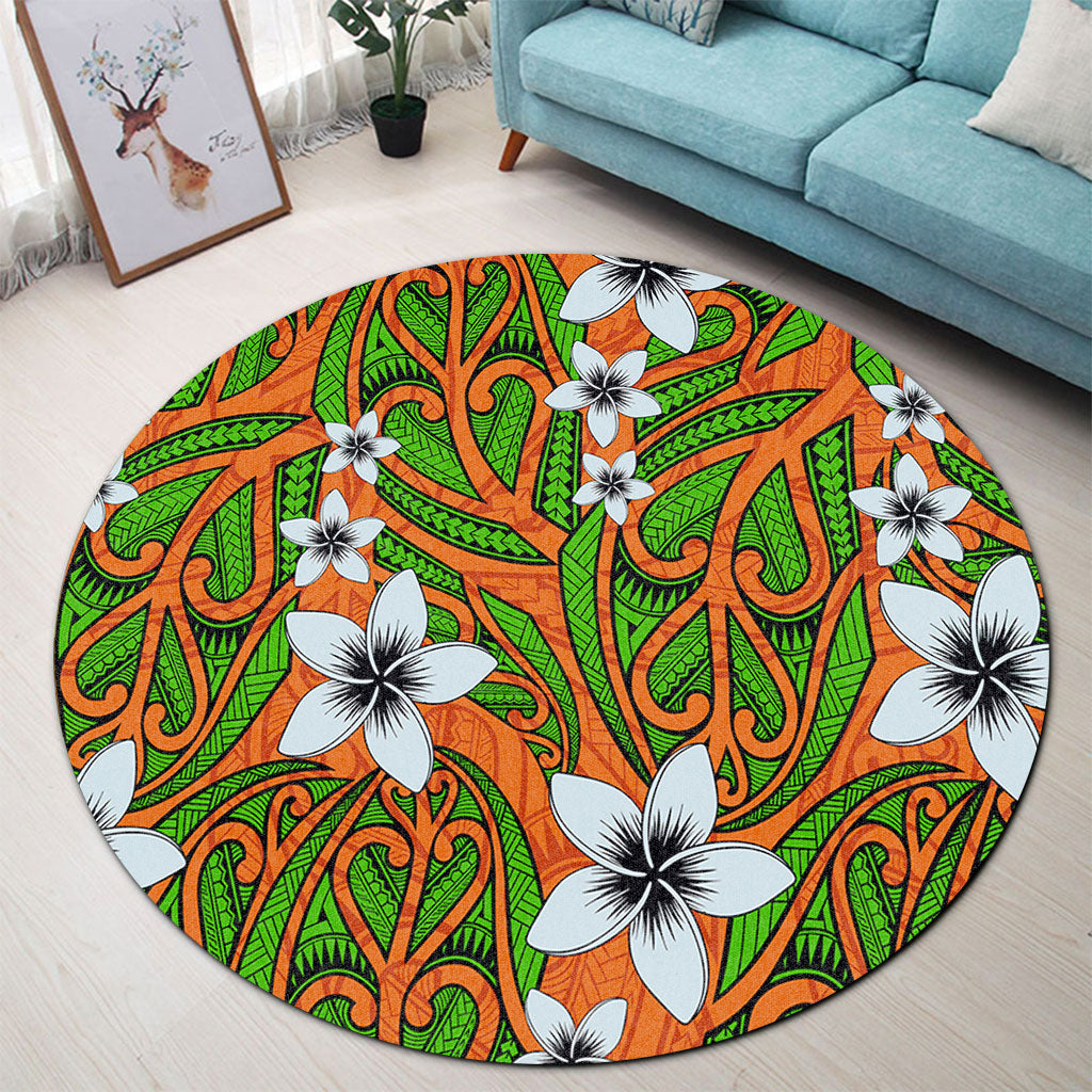 New Zealand Round Rug Maori Pattern Plumeria